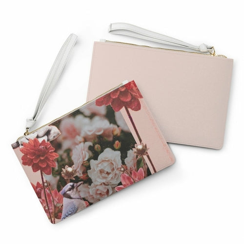 Floral Grunge Design Zipped Clutch Bag – Vegan Leather Wristlet Purse