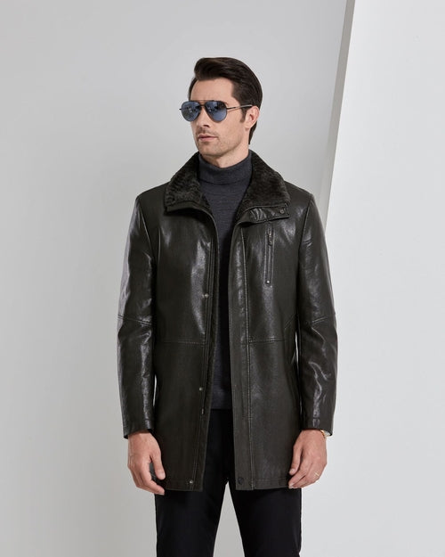 Real Leather Men's Winter Jacket – Thickened & Fleece-Lined Elegance