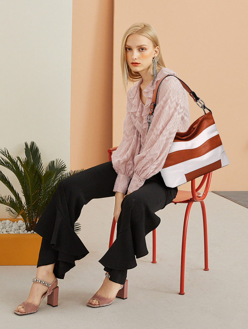 MKF Collection Emily Vegan Leather Hobo Bag – Soft Stripe Shoulder Handbag by Mia K USA