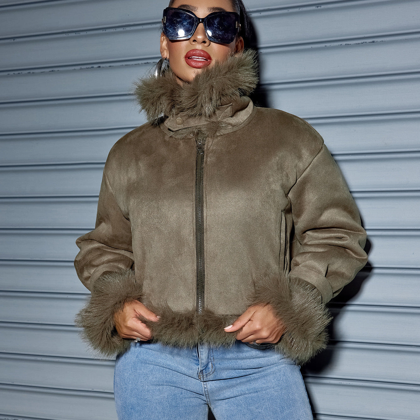 Women's Suede Short Coat – Faux Leather Fall & Winter Streetwear