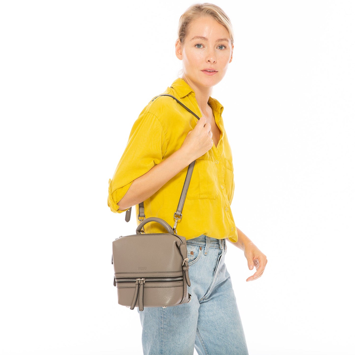 SUSU Gray Leather Backpack Purse for Women Convertible Crossbody Bag