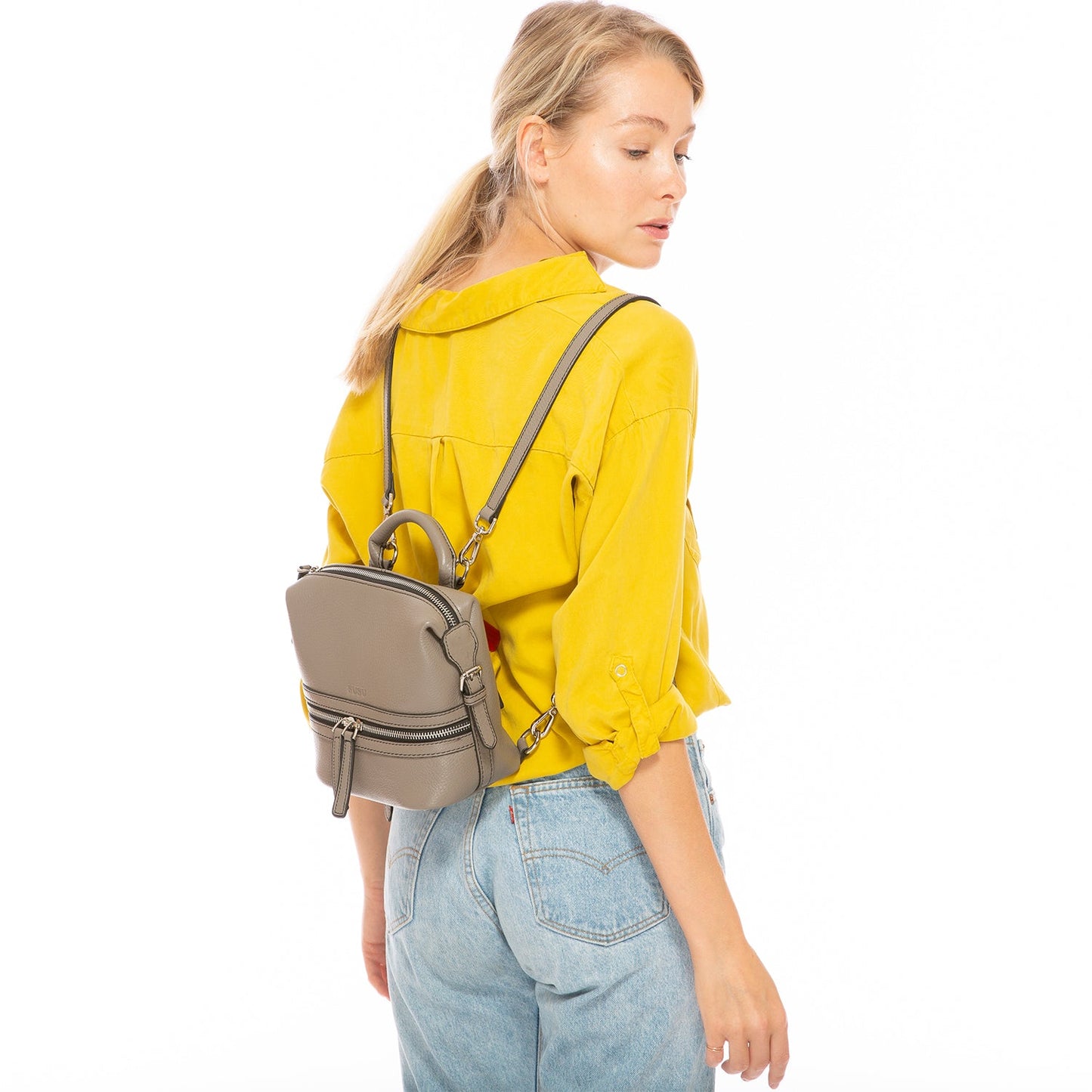 SUSU Gray Leather Backpack Purse for Women Convertible Crossbody Bag