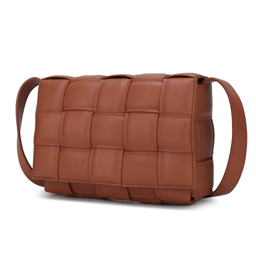 Ginger Woven Vegan Leather Women’s Shoulder Bag – Crossbody Handbag with Gold-Tone Accents