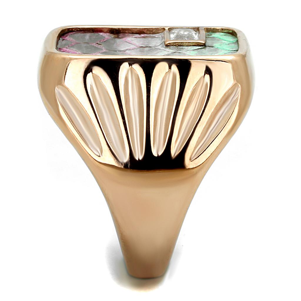 TK2737 - IP Rose Gold(Ion Plating) Stainless Steel Ring with Leather