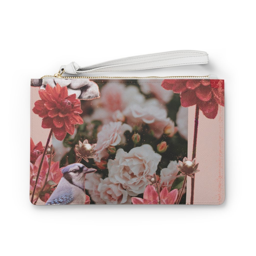 Floral Grunge Design Zipped Clutch Bag – Vegan Leather Wristlet Purse