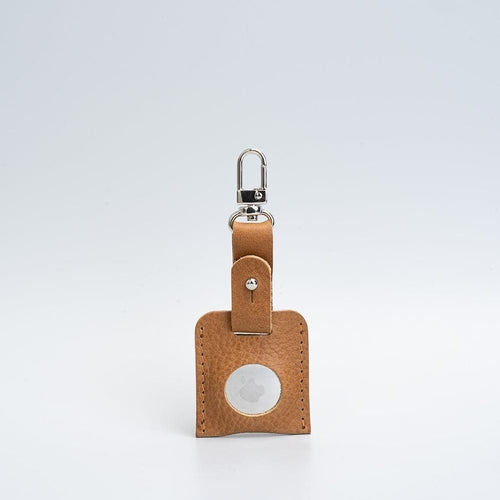 Leather AirTag Bag Charm with Carabiner – Handmade Italian Leather Keychain