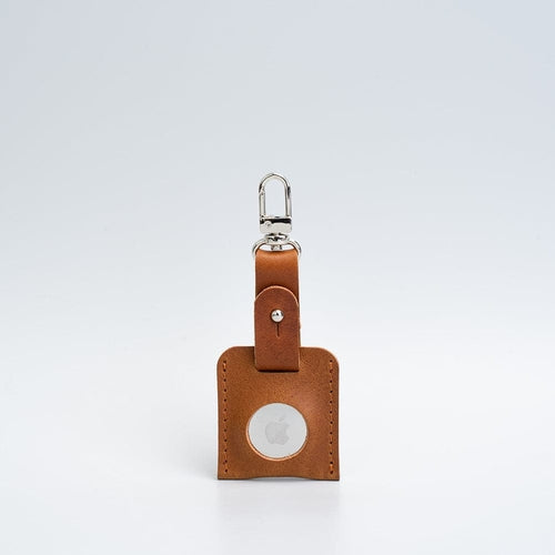 Leather AirTag Bag Charm with Carabiner – Handmade Italian Leather Keychain