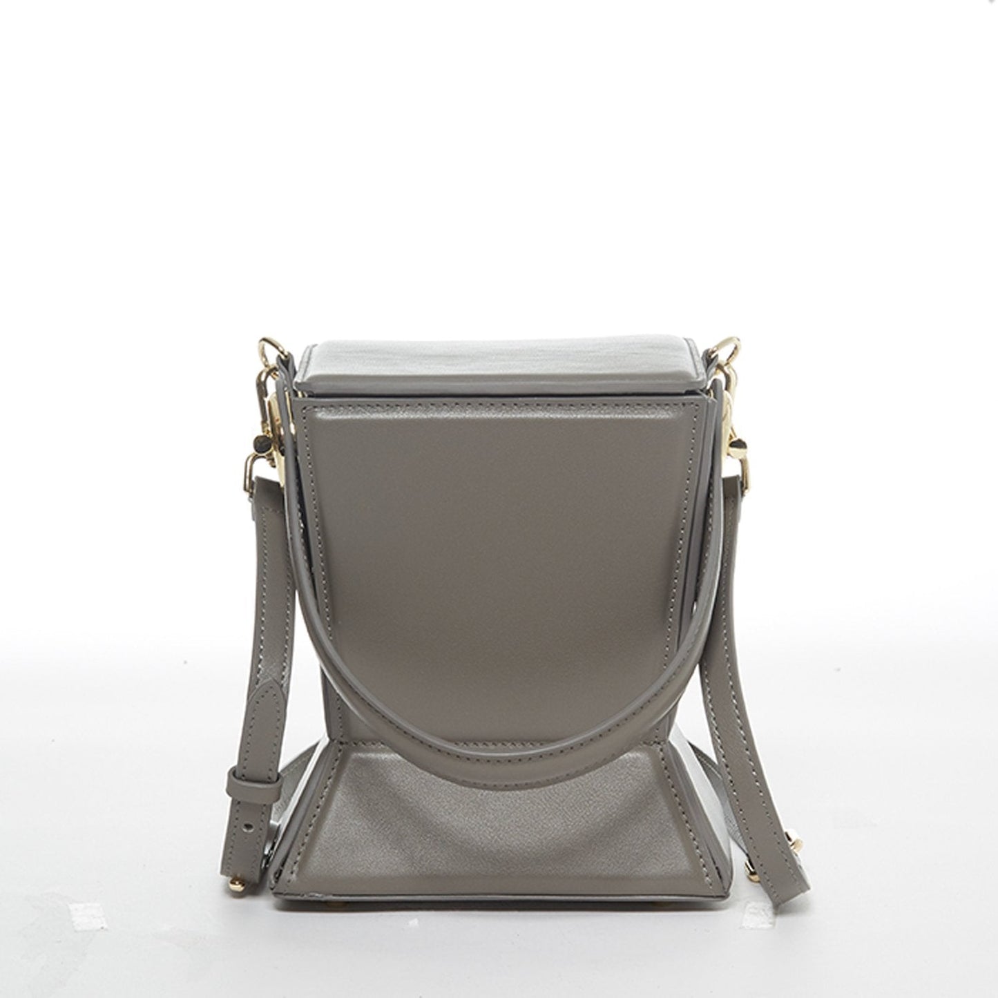SUSU Grey Leather Bucket Bag Unique Leather Crossbody Purse Women's