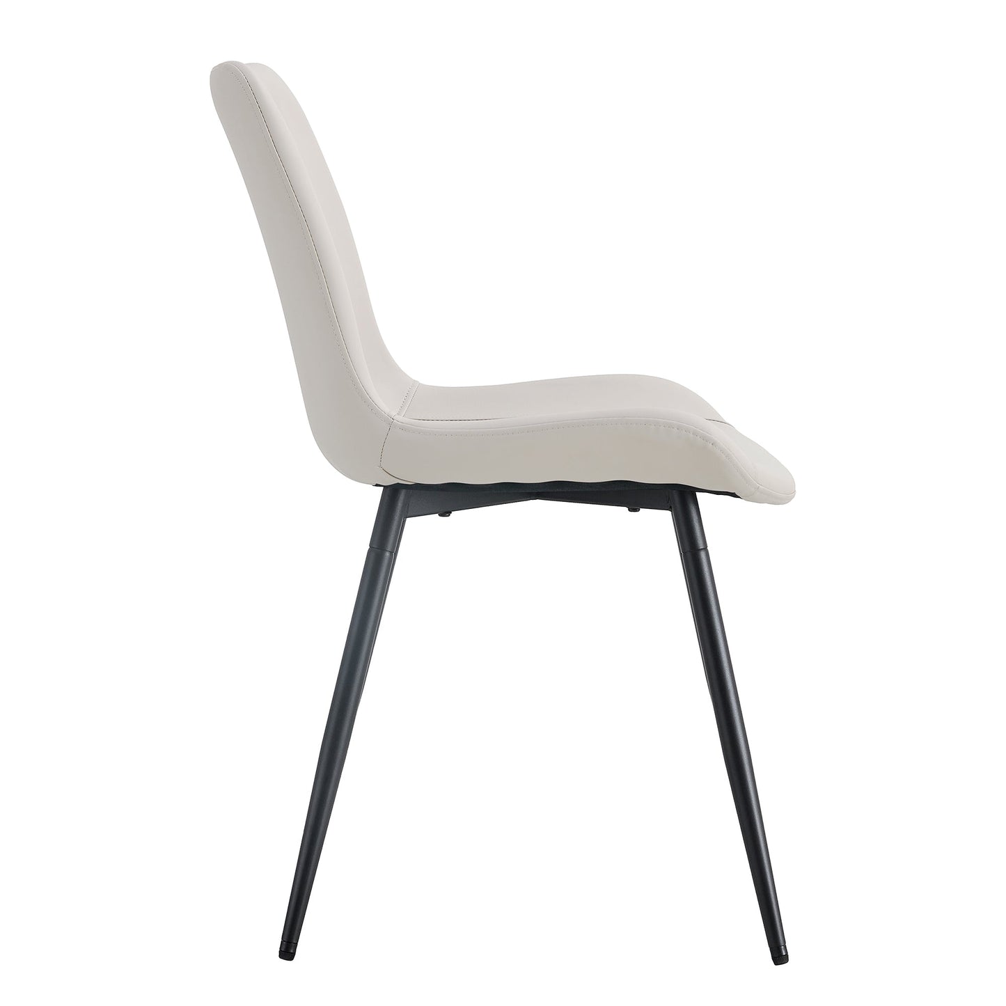 Modern Faux Leather Dining Chair with Black Metal Legs, Curved Widened
