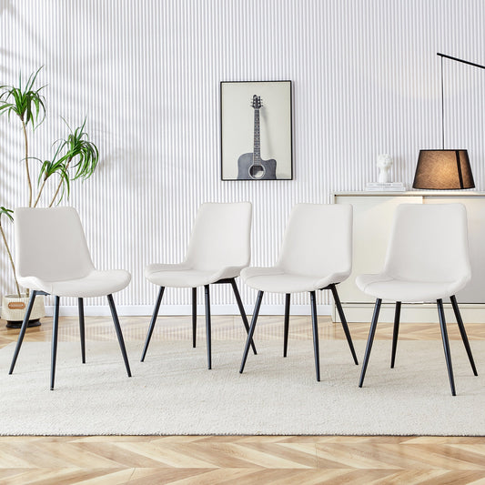 Modern Faux Leather Dining Chair with Black Metal Legs, Curved Widened