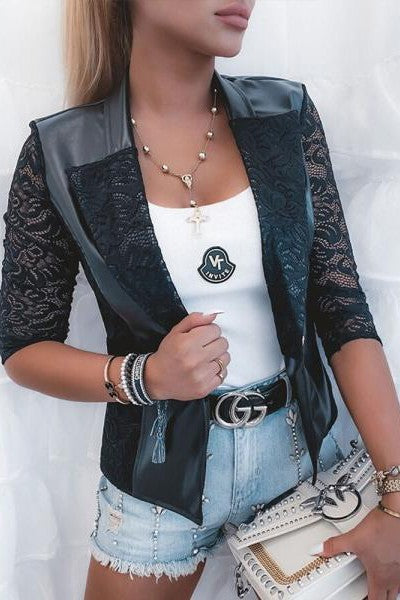 Faux leather blazer with lace AmalfI, black