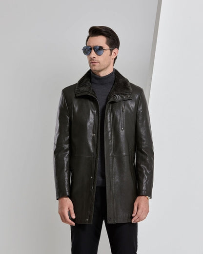 Real Leather Men's Winter Jacket – Thickened & Fleece-Lined Elegance