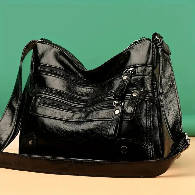 Women Large-Capacity Washable Leather Crossbody Bag