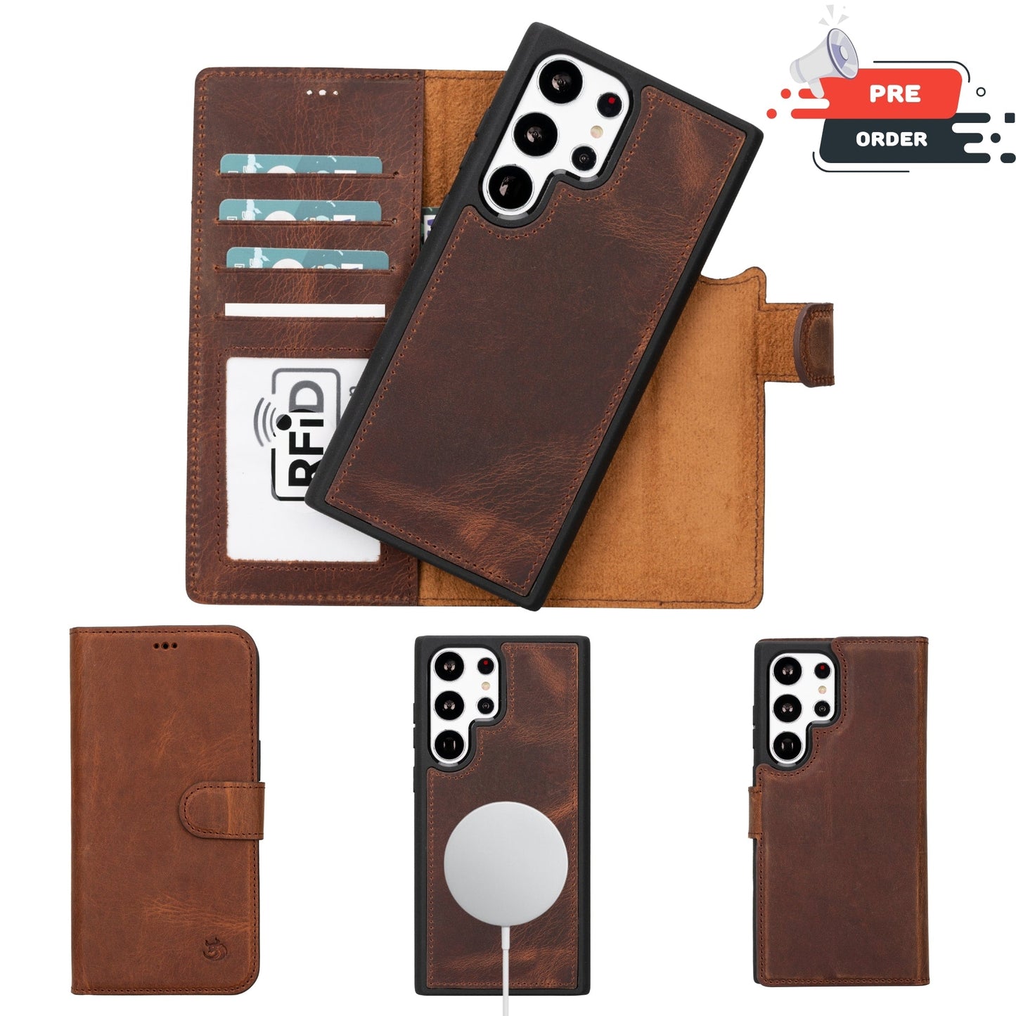 Buffalo Leather Samsung Galaxy S24 Ultra Wallet with Detachable Case