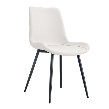 Modern Faux Leather Dining Chair with Black Metal Legs, Curved Widened