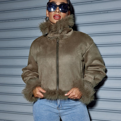 Women's Suede Short Coat – Faux Leather Fall & Winter Streetwear