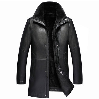Real Leather Men's Winter Jacket – Thickened & Fleece-Lined Elegance