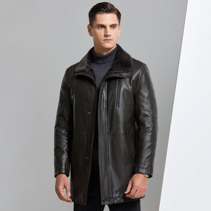 Real Leather Men's Winter Jacket – Thickened & Fleece-Lined Elegance