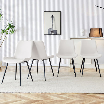 Modern Faux Leather Dining Chair with Black Metal Legs, Curved Widened