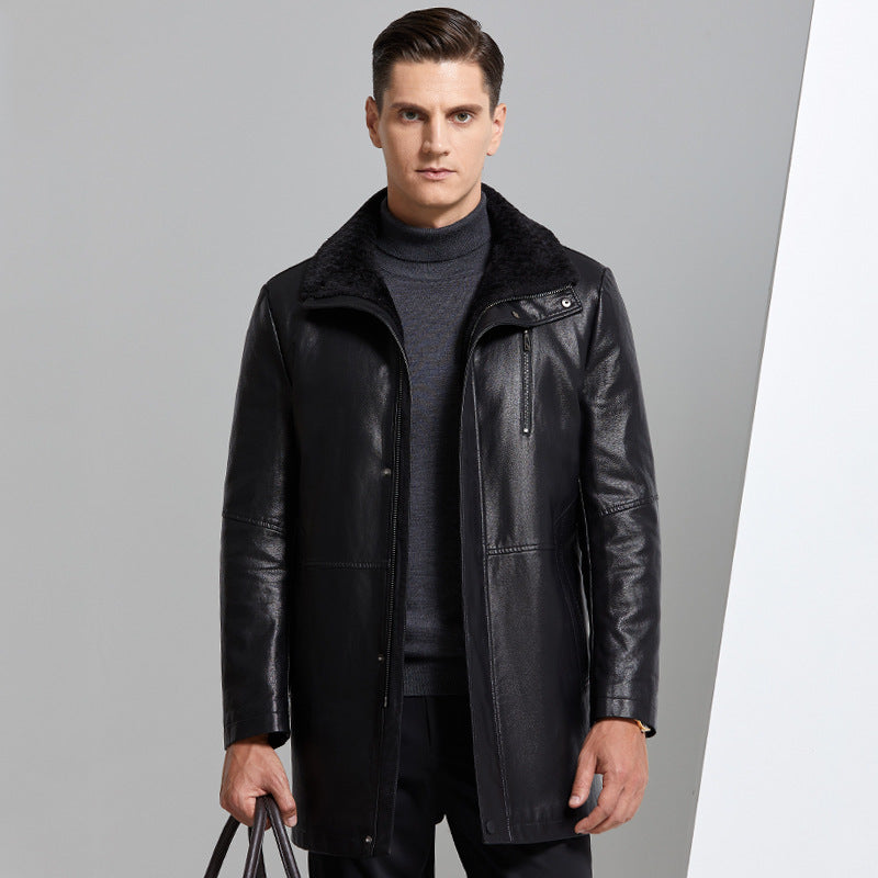 Real Leather Men's Winter Jacket – Thickened & Fleece-Lined Elegance