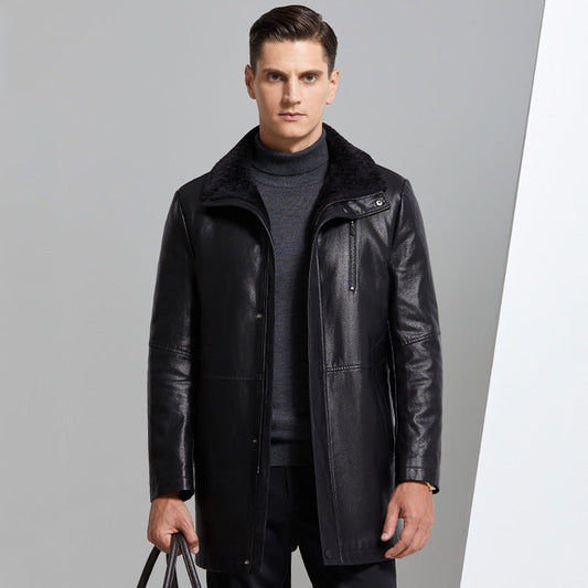 Real Leather Men's Winter Jacket – Thickened & Fleece-Lined Elegance