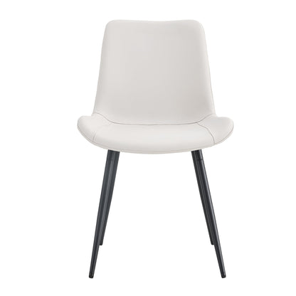 Modern Faux Leather Dining Chair with Black Metal Legs, Curved Widened