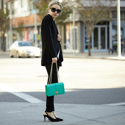 Josie Green Leather Bag with Chain Strap – Women’s Crossbody & Shoulder Purse