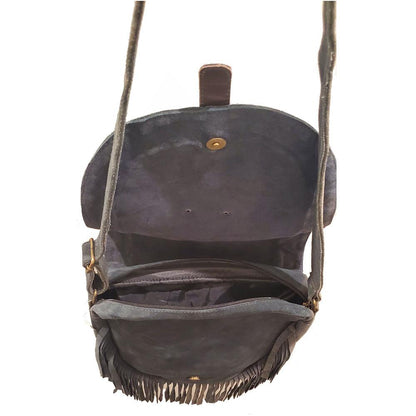 Leather Boho Fringe Suede Tassel Crossbody Bag – 100% Genuine Leather with Adjustable Strap
