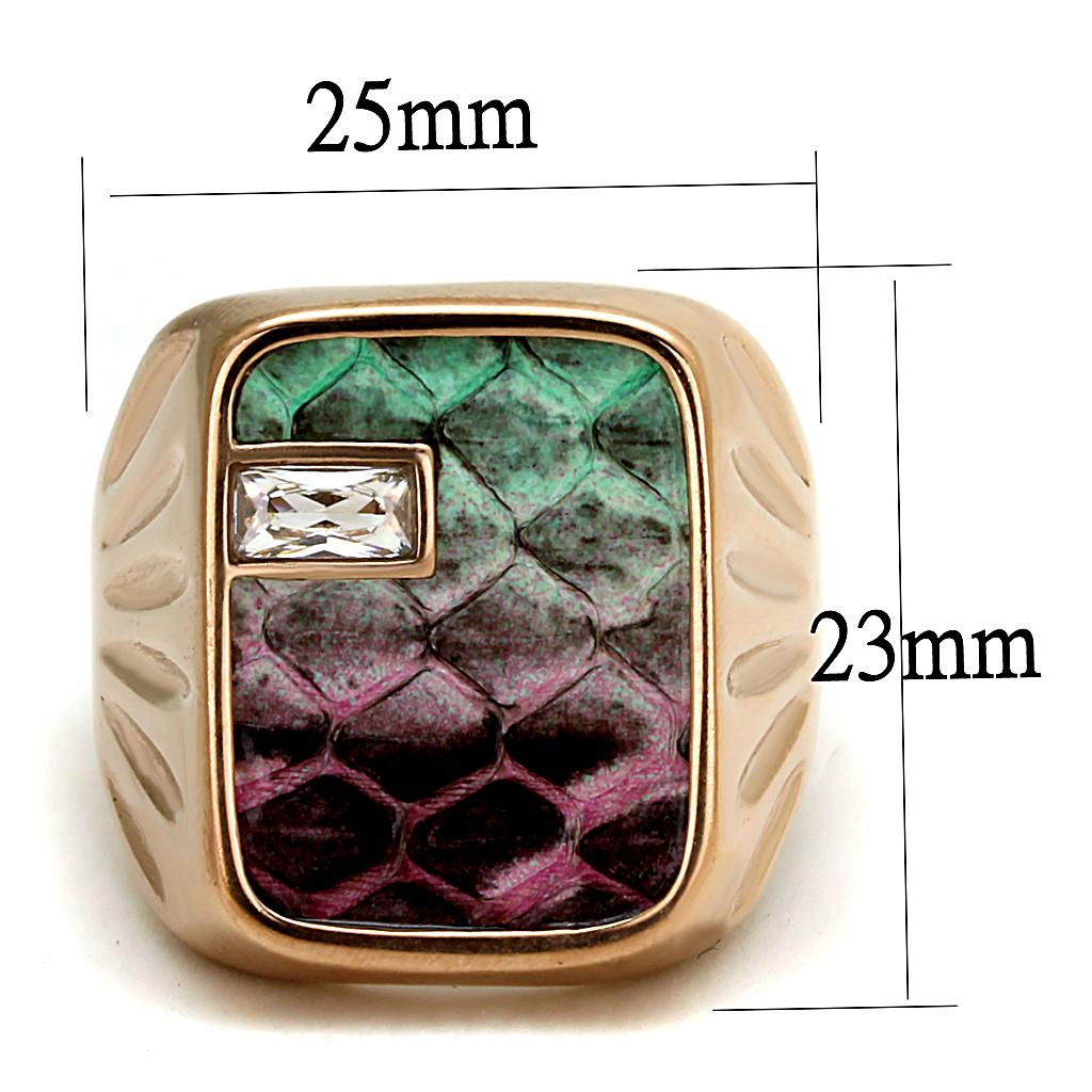 TK2737 - IP Rose Gold(Ion Plating) Stainless Steel Ring with Leather