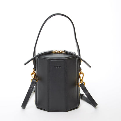 SUSU Black Leather Bucket Bag – Small Women’s Crossbody Purse with Geometric Design