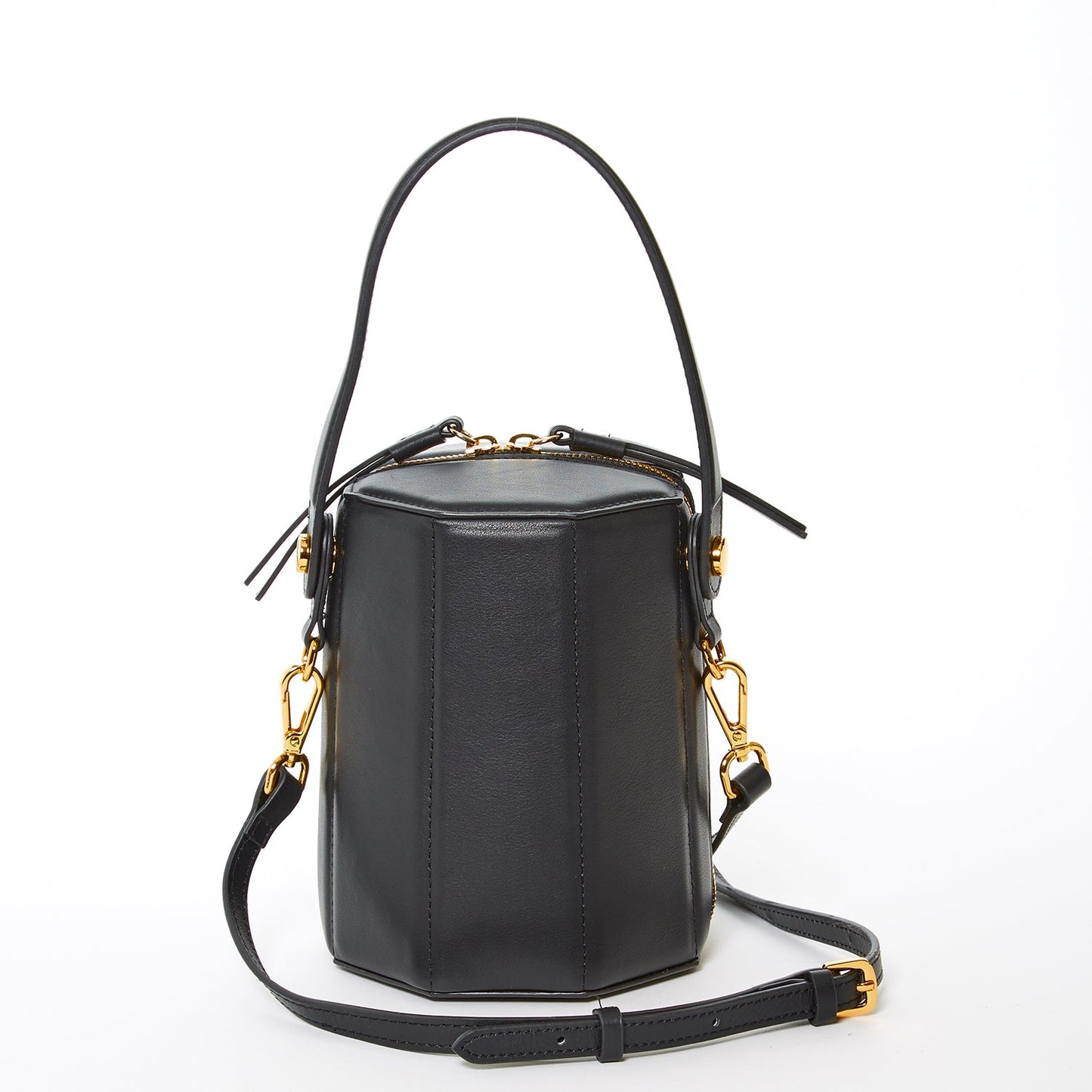 SUSU Black Leather Bucket Bag – Small Women’s Crossbody Purse with Geometric Design