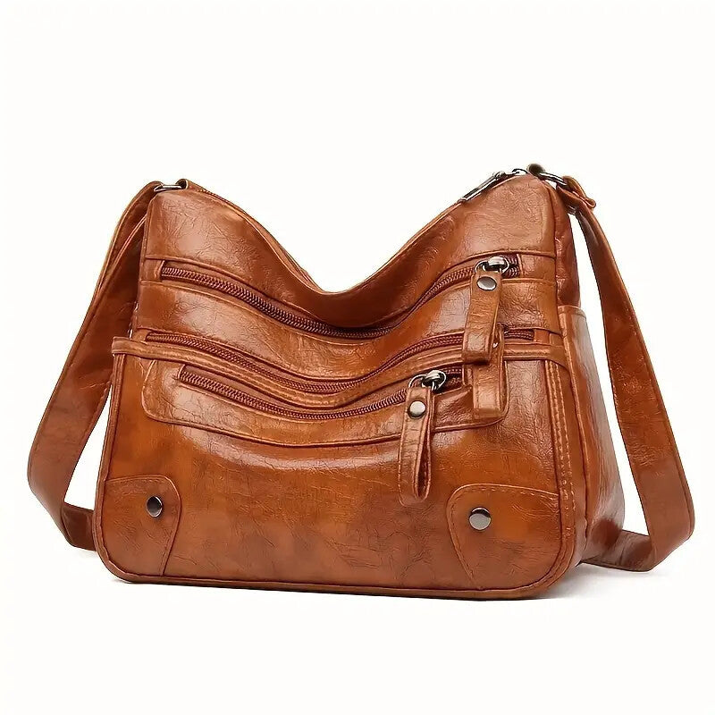 Women Large-Capacity Washable Leather Crossbody Bag