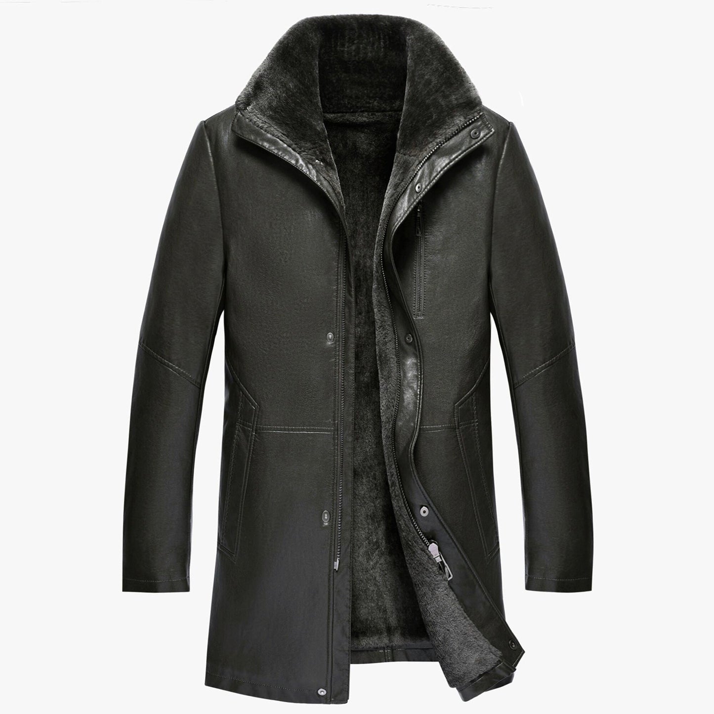 Real Leather Men's Winter Jacket – Thickened & Fleece-Lined Elegance