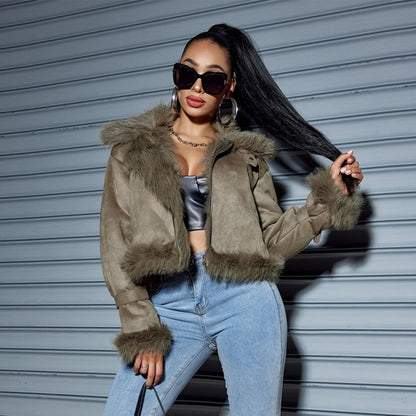 Women's Suede Short Coat – Faux Leather Fall & Winter Streetwear