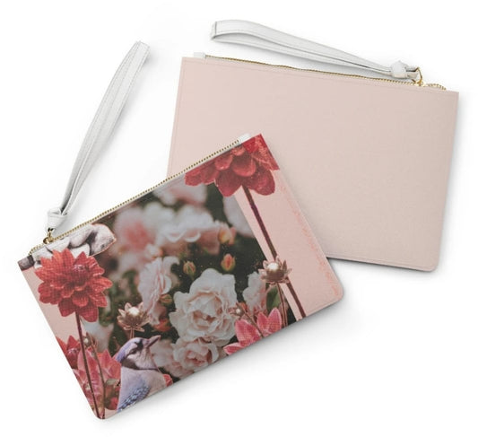 Floral Grunge Design Zipped Clutch Bag – Vegan Leather Wristlet Purse