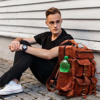 Leather Backpack for Men – 15.6 Inch Laptop Bag, Multi-Pocket Goat Leather Rucksack