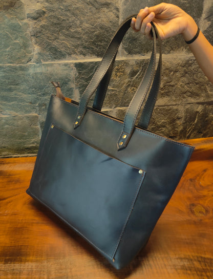 Genuine Leather Tote Bag with Zipper for Women – Buffalo Leather Shoulder Bag