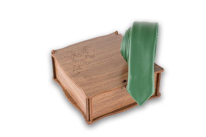 Green Soft Genuine Skinny Tie - Necktie Free Box