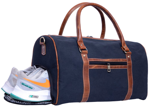Canvas & Genuine Leather Large Duffel Bag – Overnight Weekender Travel Bag