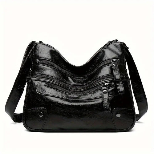 Women Large-Capacity Washable Leather Crossbody Bag