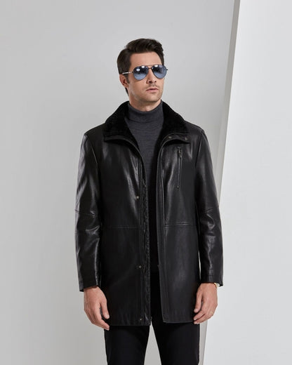 Real Leather Men's Winter Jacket – Thickened & Fleece-Lined Elegance