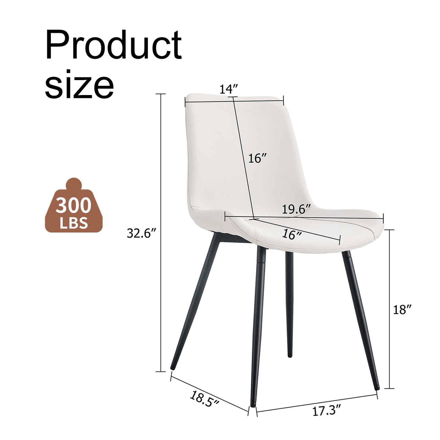 Modern Faux Leather Dining Chair with Black Metal Legs, Curved Widened