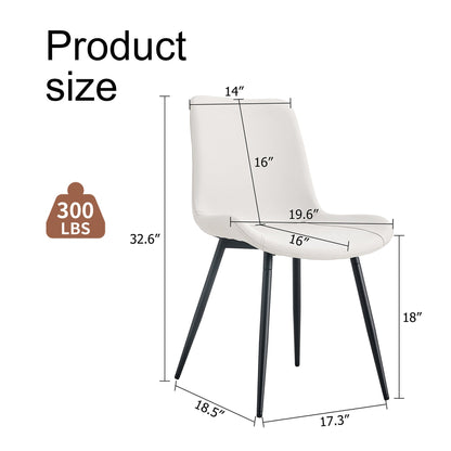 Modern Faux Leather Dining Chair with Black Metal Legs, Curved Widened