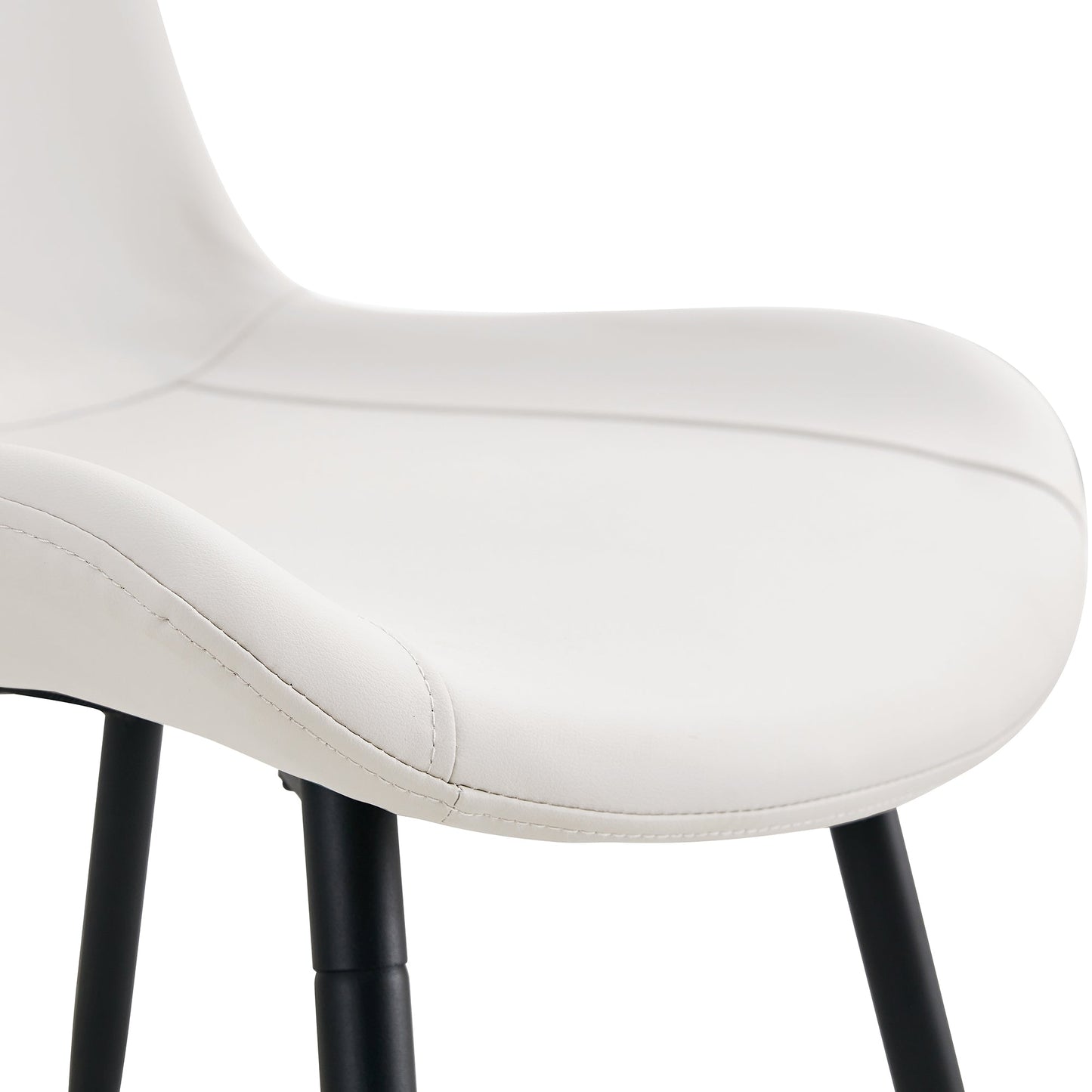 Modern Faux Leather Dining Chair with Black Metal Legs, Curved Widened