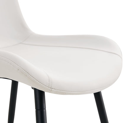 Modern Faux Leather Dining Chair with Black Metal Legs, Curved Widened