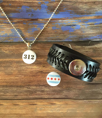 Bracelet - Snap Jewelry - Woven Leather "Baseball" Adjustable Cuff