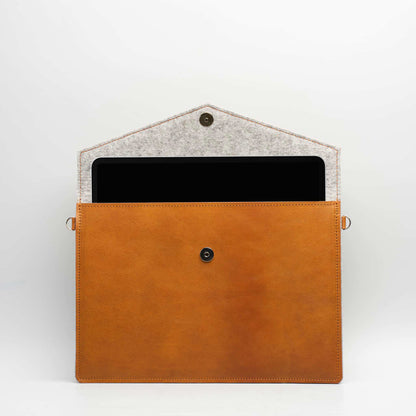 Leather MacBook Bag with Adjustable Strap – Handmade Full-Grain Laptop Sleeve