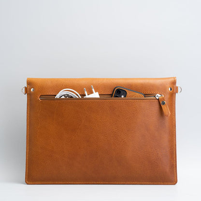 Leather MacBook Bag with Adjustable Strap – Handmade Full-Grain Laptop Sleeve