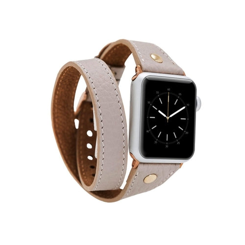 Leeds Double Tour Slim with Gold Bead Apple Watch Leather Straps