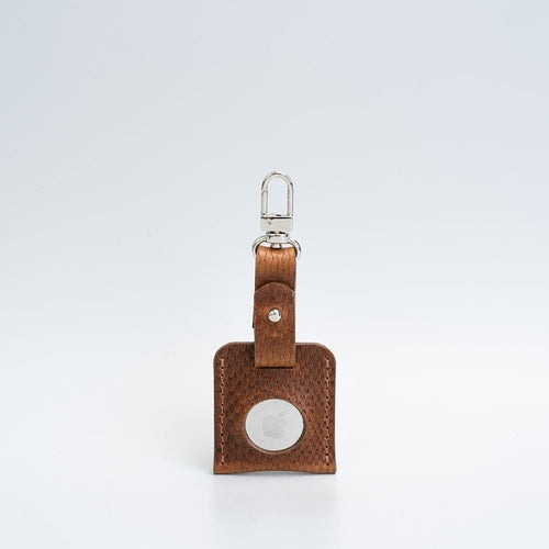 Leather AirTag Bag Charm with Carabiner – Handmade Italian Leather Keychain